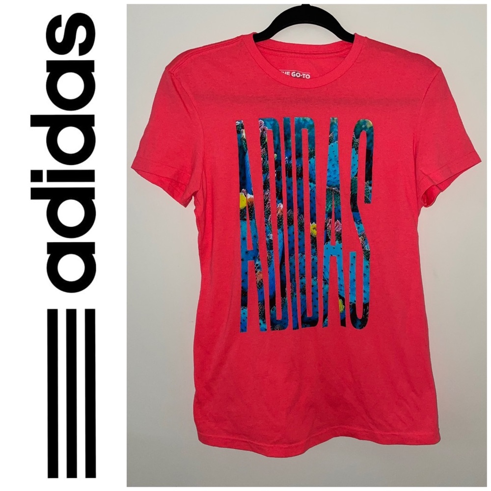 ADIDAS Neon Coral Graphic Logo T-Shirt Size M
